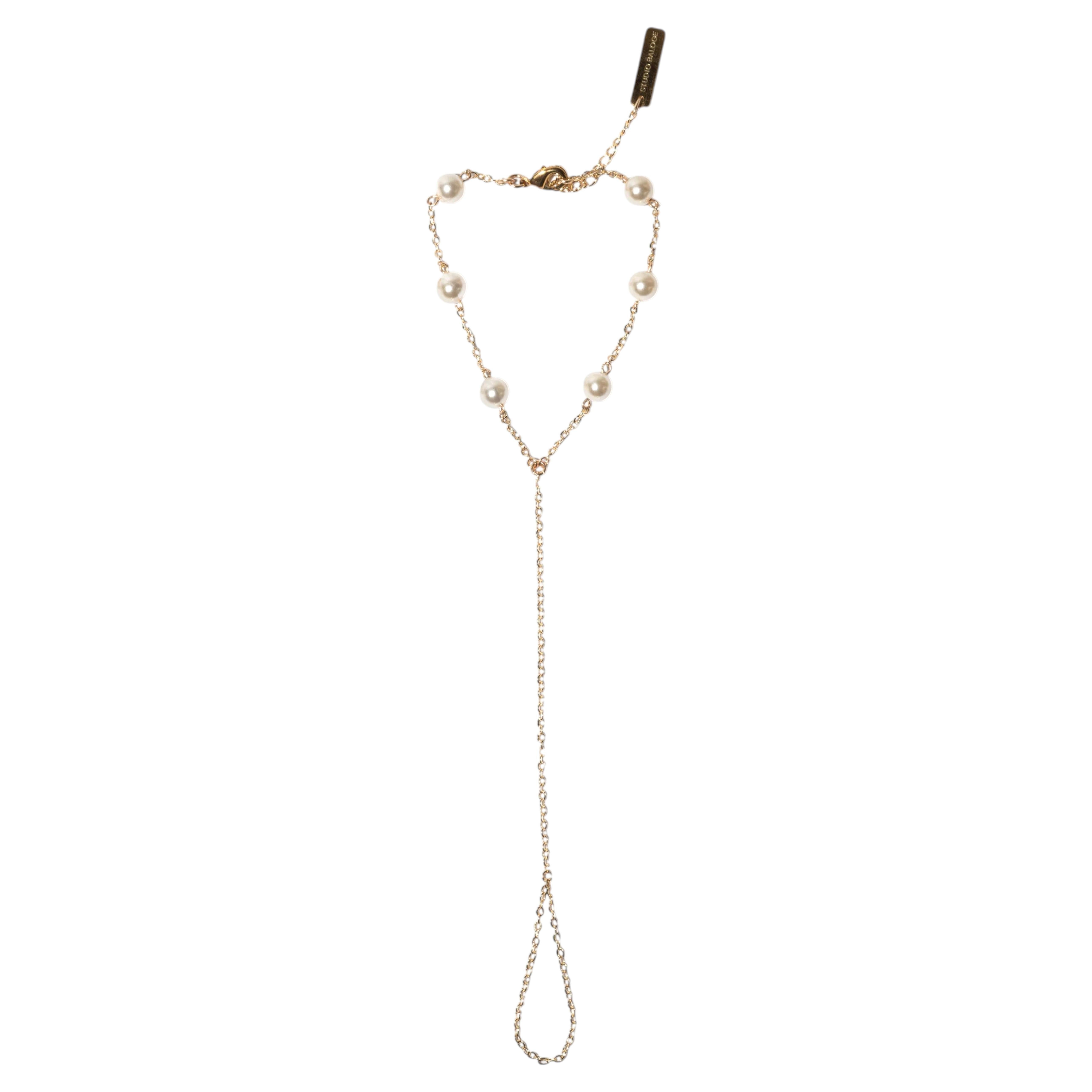 Lyra Pearl Draped Hand Chain in 14K Gold-Filled with Swarovski-Inspired Pearls