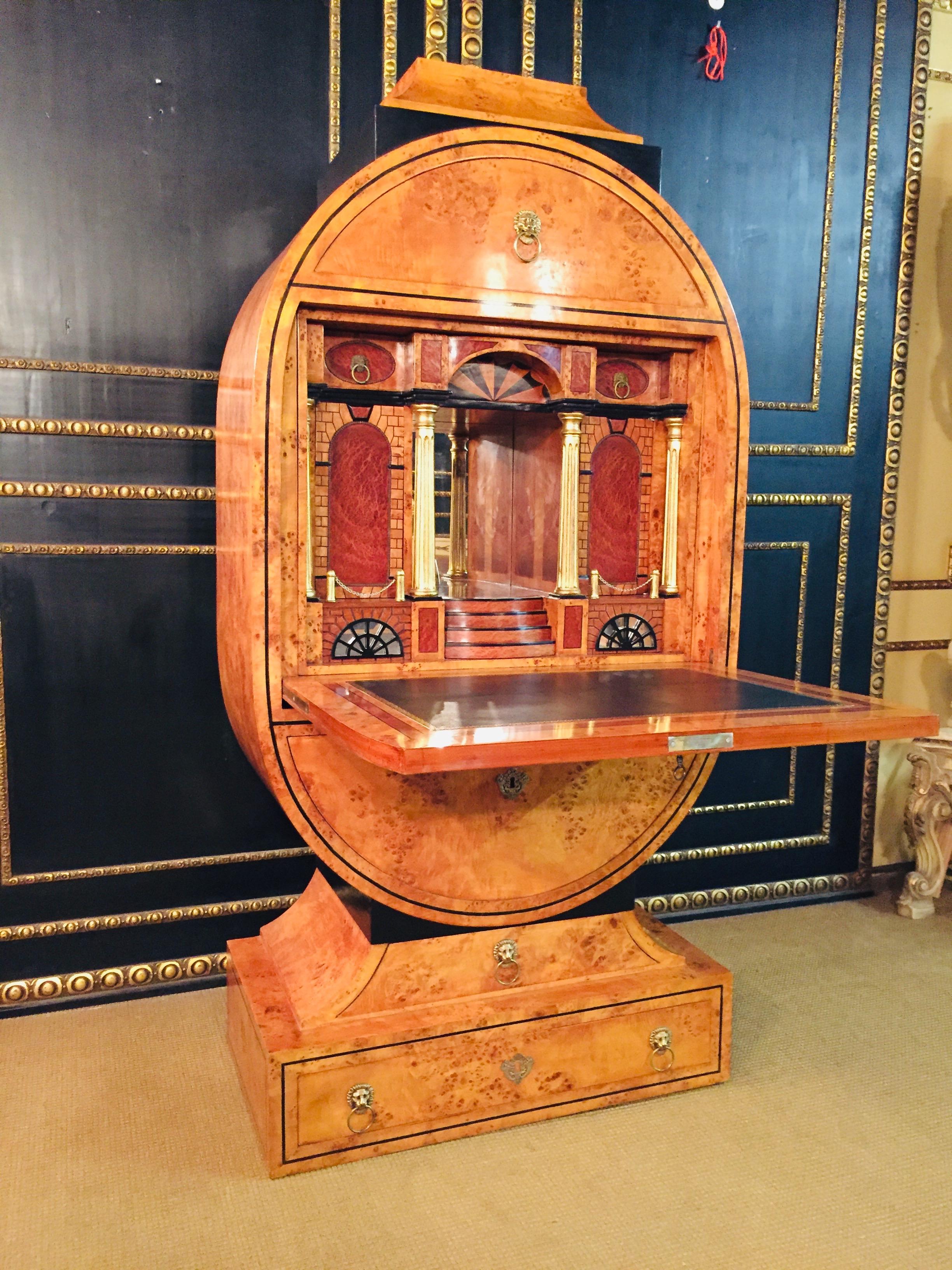 Lyra Secretary desk antique Viennese Biedermeier Style Birdseye maple veneer In Good Condition In Berlin, DE