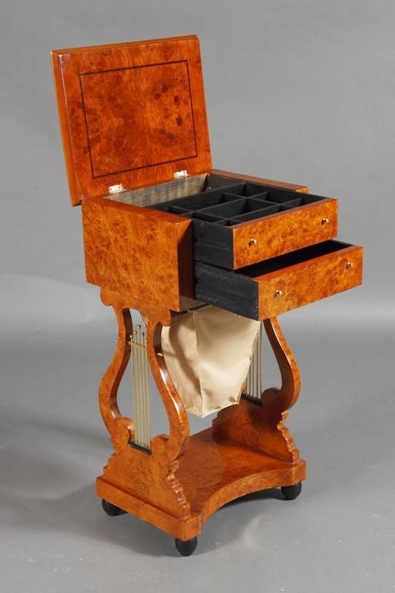 Veneer Lyra Sewing Table in antique Biedermeier Style For Sale