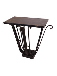 Lyra Shaped Art Deco Console Table Wrought Iron Foot with Portor Marble Top