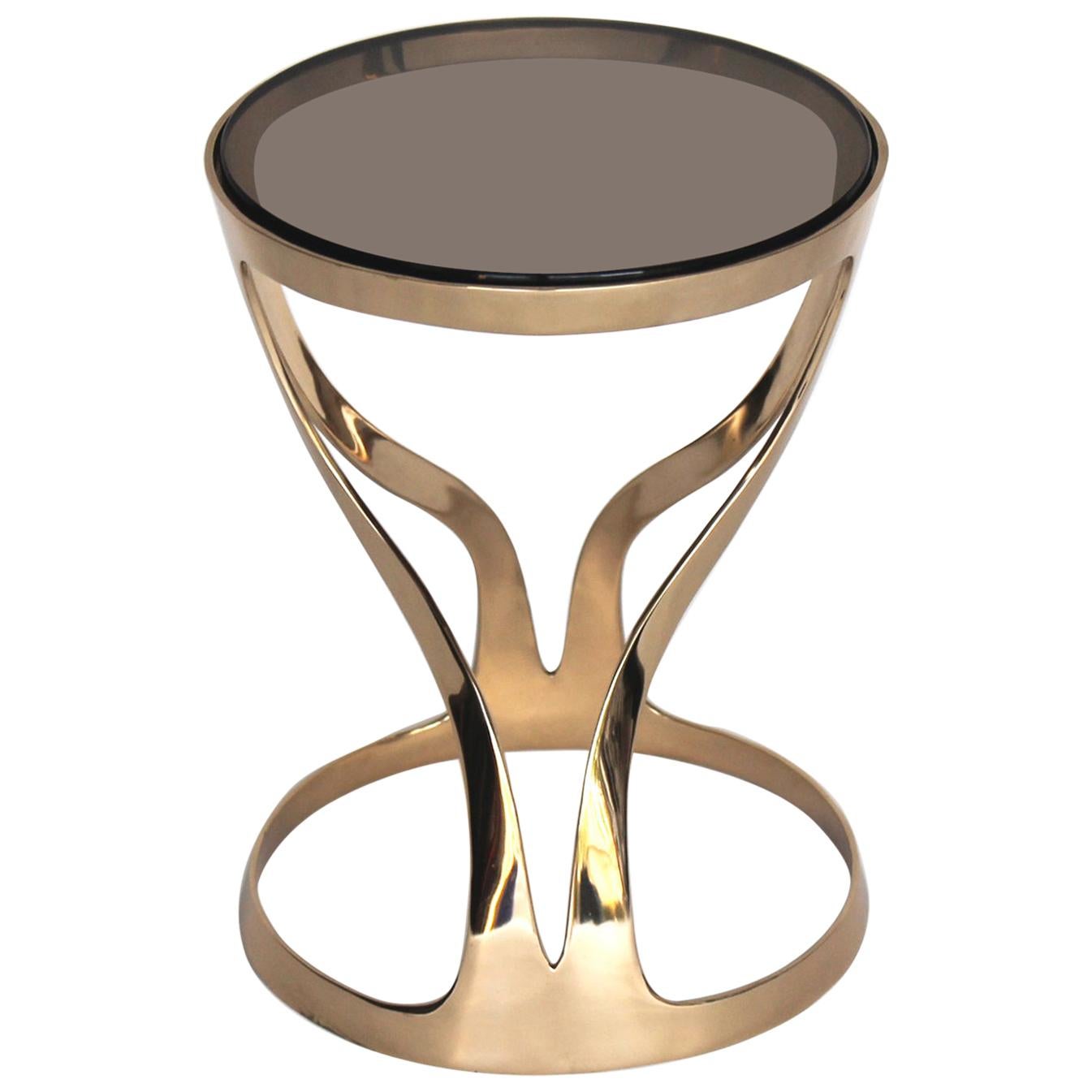Lyra Table - Polished Bronze & Smoked Glass - Design by Michael Sean Stolworthy For Sale