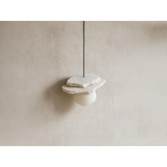 Lyra Unique Pendant Lamp in White Marble & Aluminum by Andres Monnier