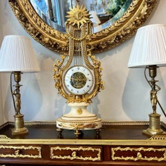 Lyre Clock with Complications in Gilt Bronze & Marble from the Napoleon III Era