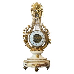 Lyre Clock with Complications in Gilt Bronze & Marble from the Napoleon III Era 