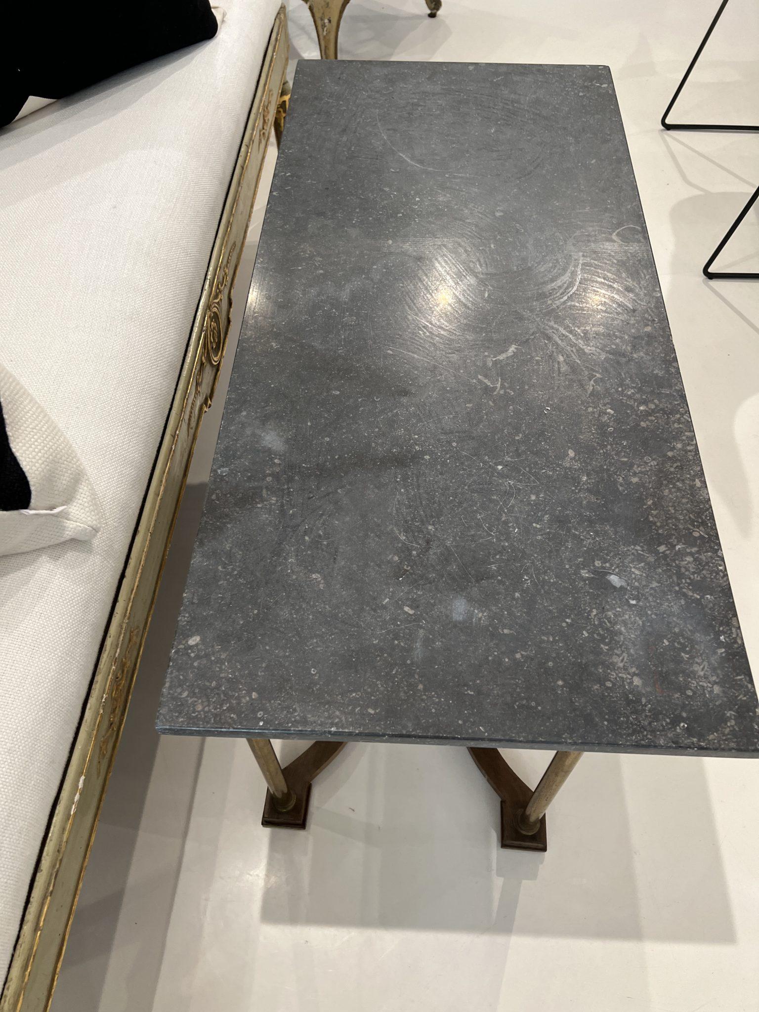 Lyre Coffee Table with Marble Top In Fair Condition For Sale In New Orleans, LA