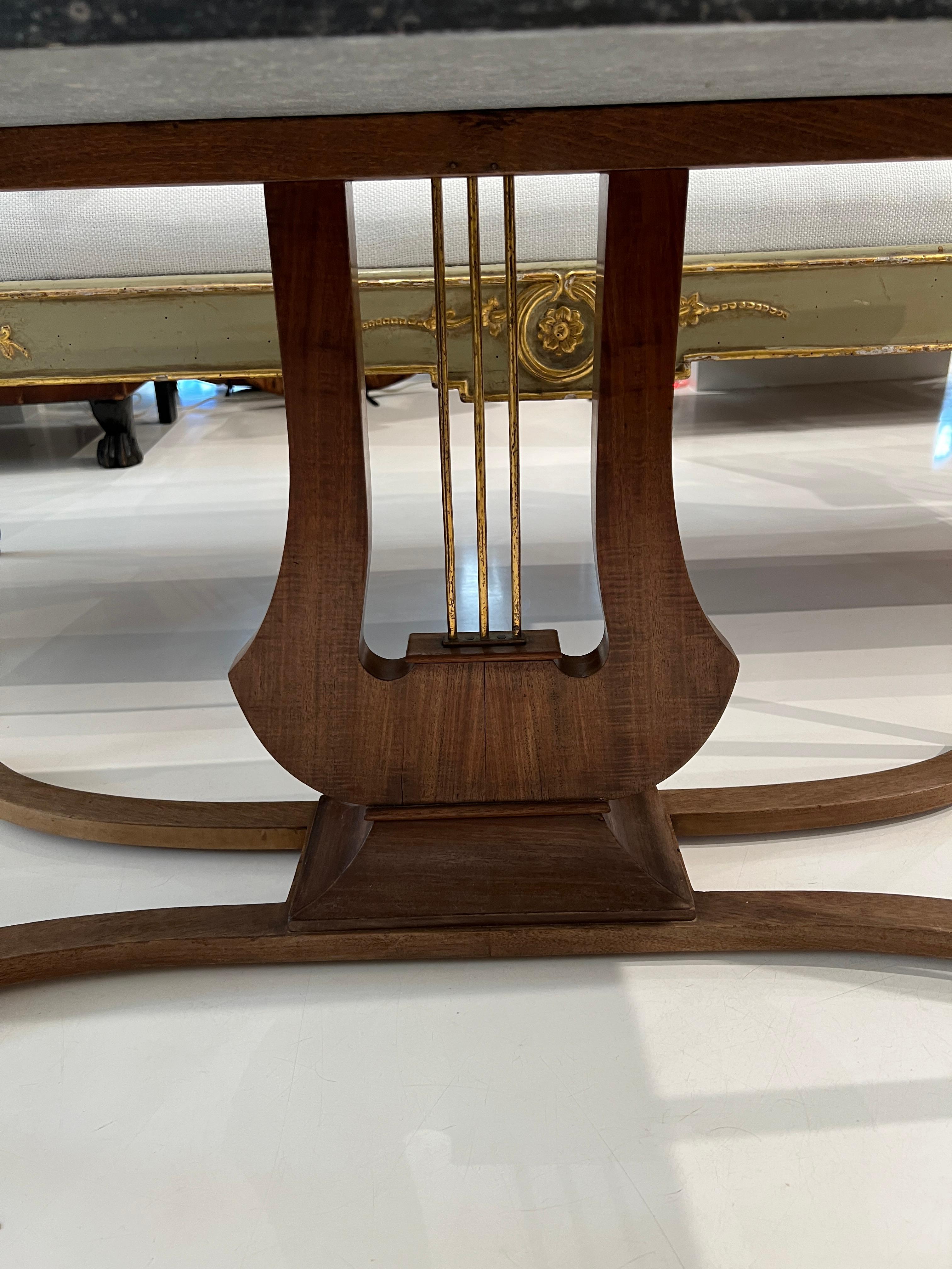 Brass Lyre Coffee Table with Marble Top For Sale