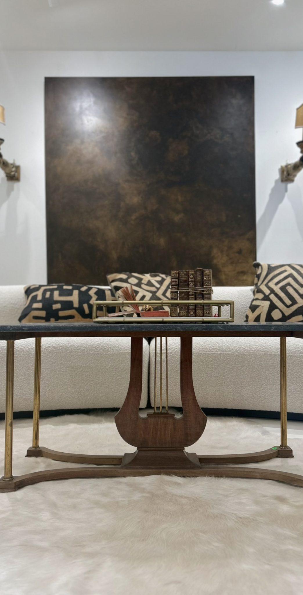 Lyre Coffee Table with Marble Top For Sale 1