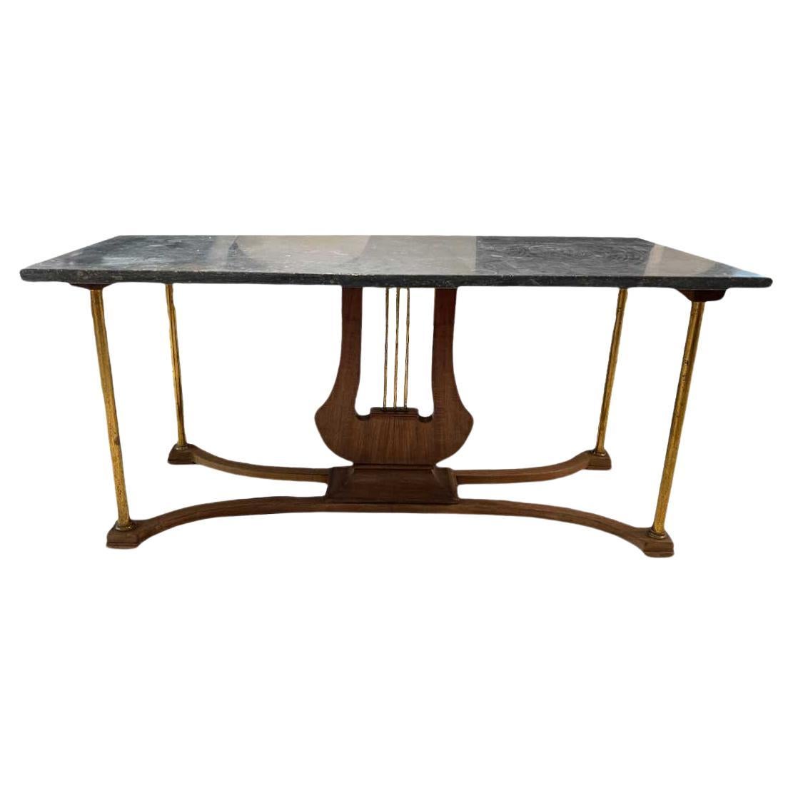 Lyre Coffee Table with Marble Top For Sale