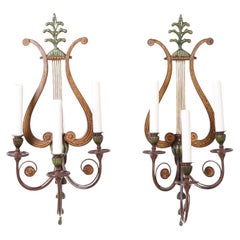 Lyre Form Adam Style Tole Wall Sconces