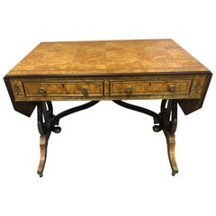 Used Baker Furniture Lyre Motife Birdseye Maple Drop-Leaf Writing Desk