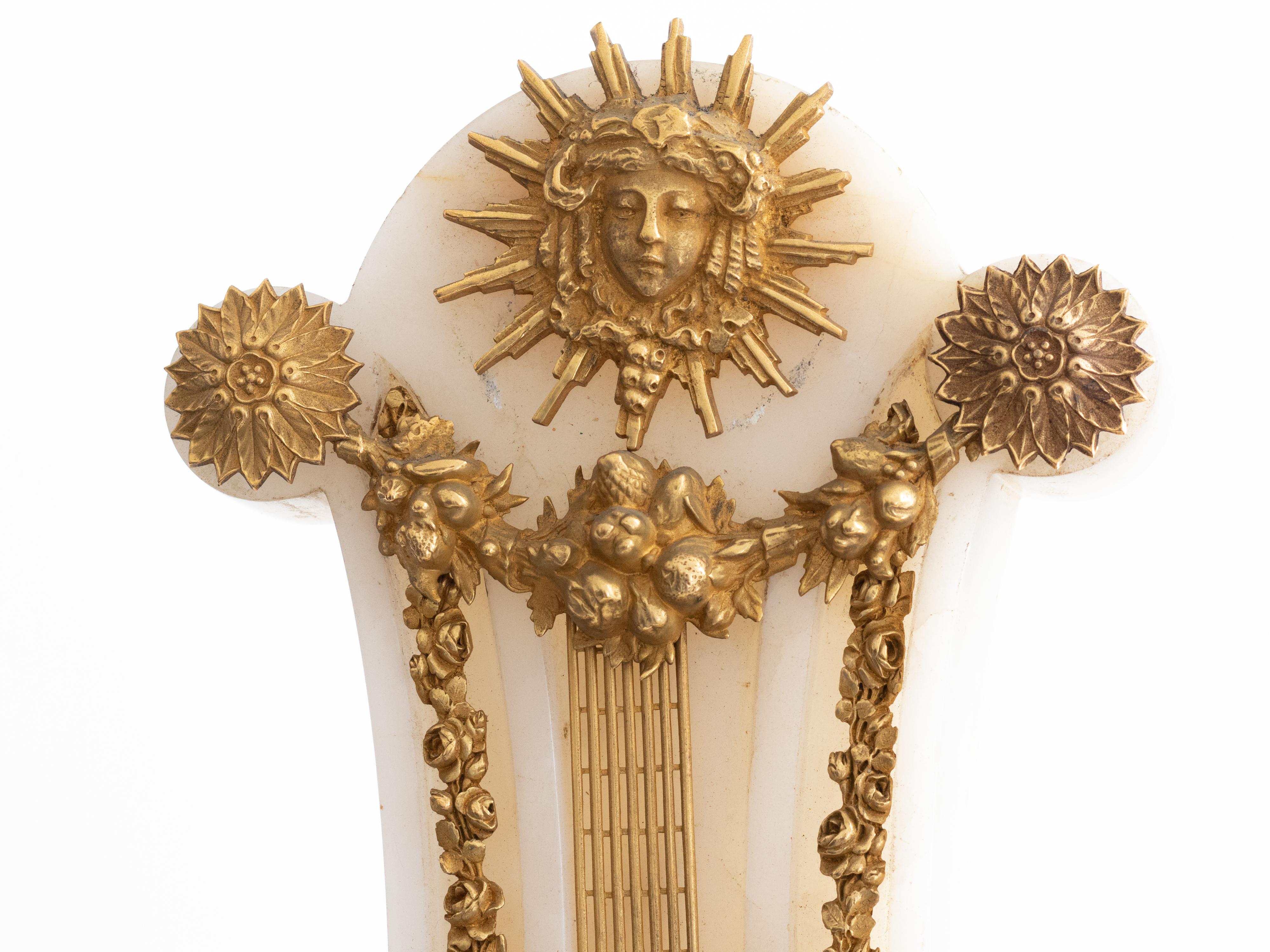 Lyre Pendulum Clock White Marble Louis XVI, 19th Century For Sale 7