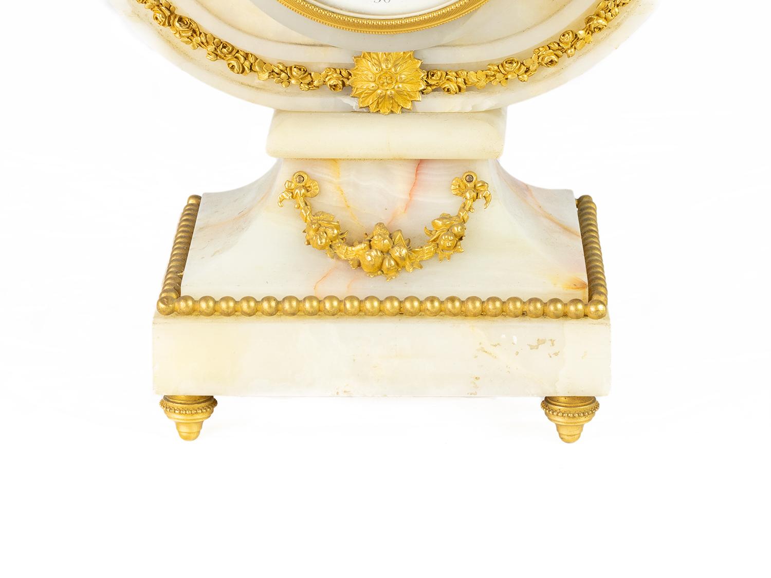 Gilt Lyre Pendulum Clock White Marble Louis XVI, 19th Century For Sale