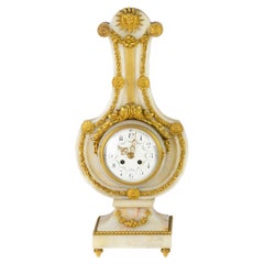 Reloj Péndulo Lira Mármol Blanco Luis XVI, Siglo XIX