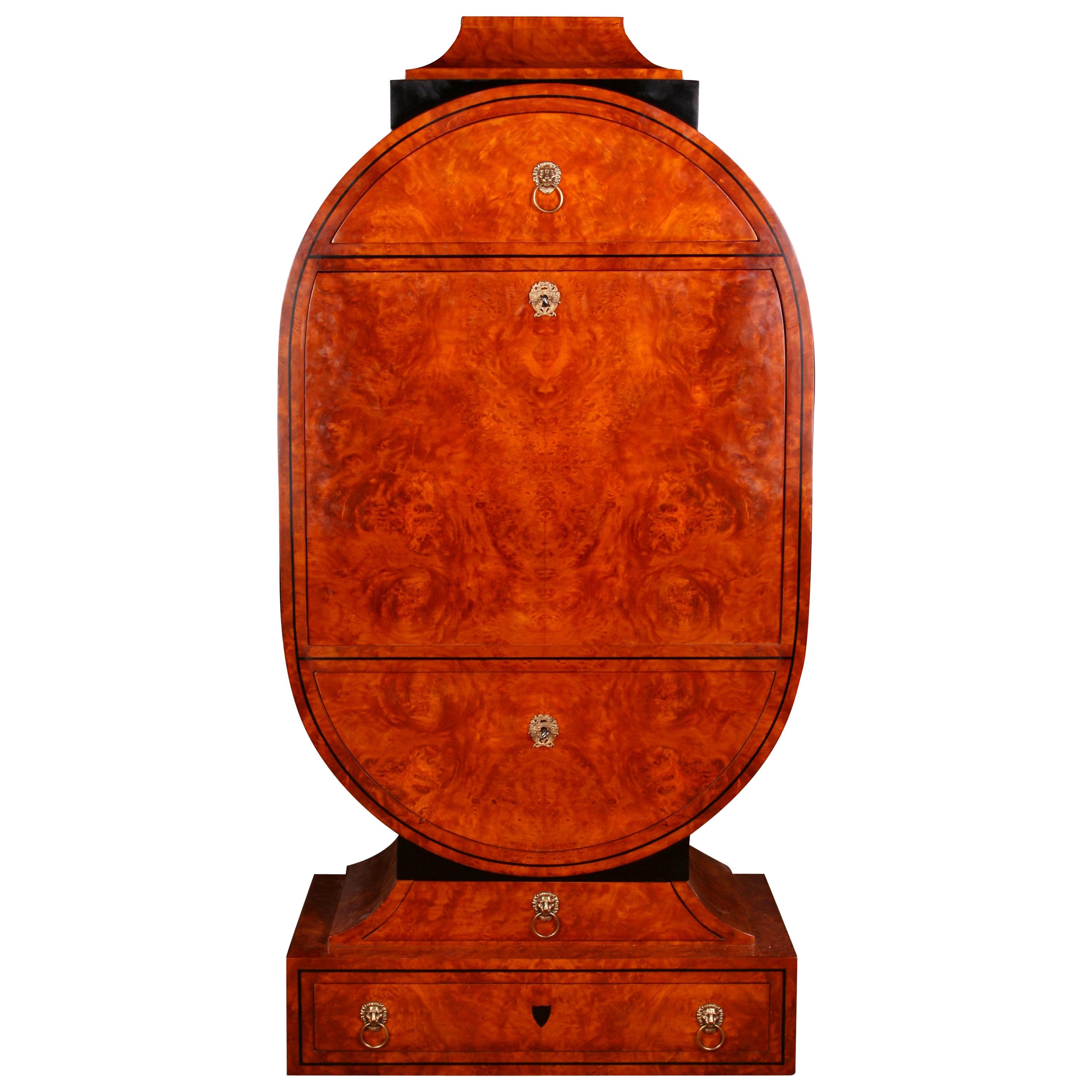 Lyra Secretaire in antique Vienna Biedermeier Style Majestic Work maple veneer For Sale