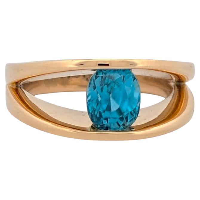 Lyric  18K Yellow Gold Blue Topaz Ring, 1.0 CT Oval Gemstone, Dainty Gold Ring For Sale