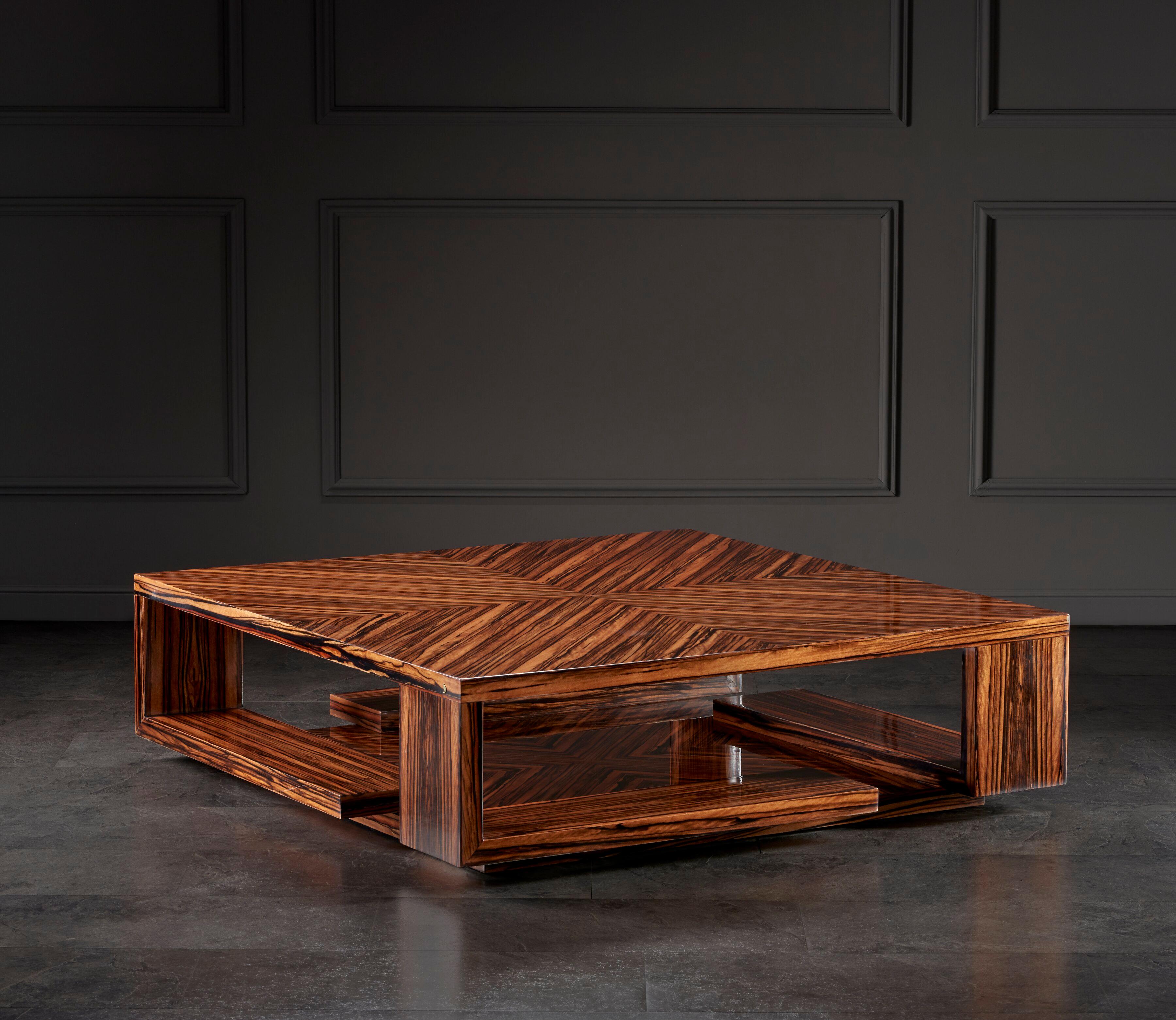 Lyric large coffee table

High quality in material and shape. Its symmetry is given by its harmony folded from geometric elements. Its horizontal and vertical forms are similar to the rules of the golden ratio as all of its elements merge into a
