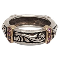 Lyric Sterling Silber 18K Gelbgold Akzent Rosa Stein Band Ring Größe 7 #15953