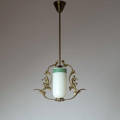 Lyrical Swedish Brass and Glass Pendant, 1930s
