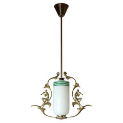 Lyrical Swedish Brass and Glass Pendant, 1930s