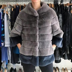 Lysa Lash Grey 2-Tone Sheared Rex Rabbit Fur Jacket - 6
