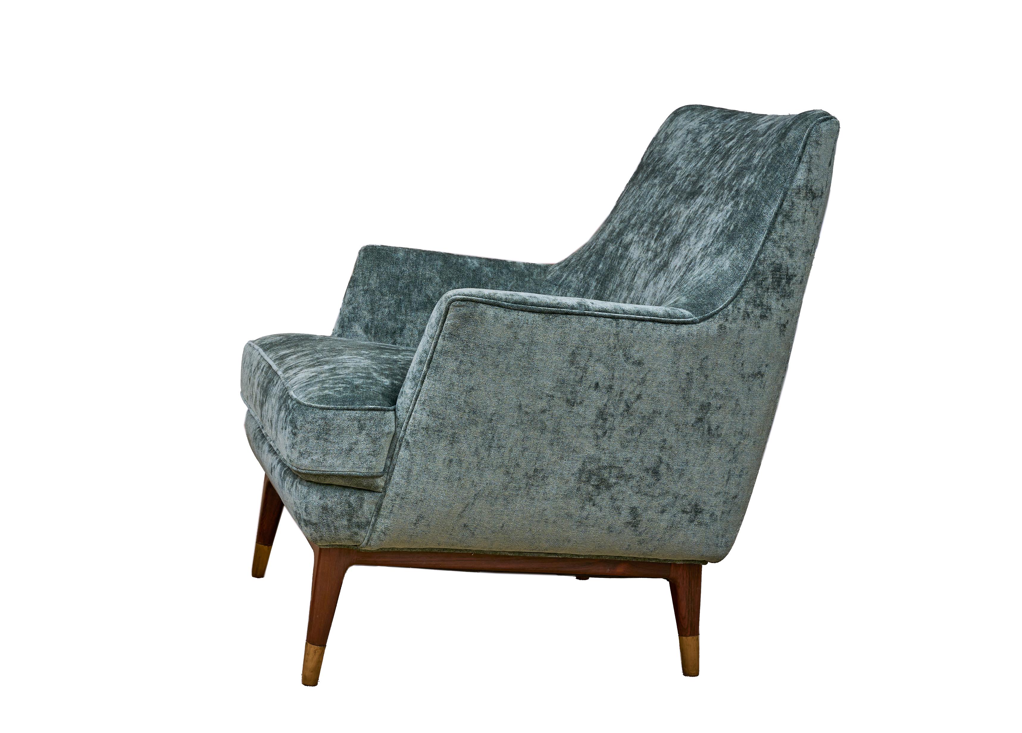 Lysberg and Hansen Teal Velvet Lounge Chairs In Excellent Condition In New York, NY