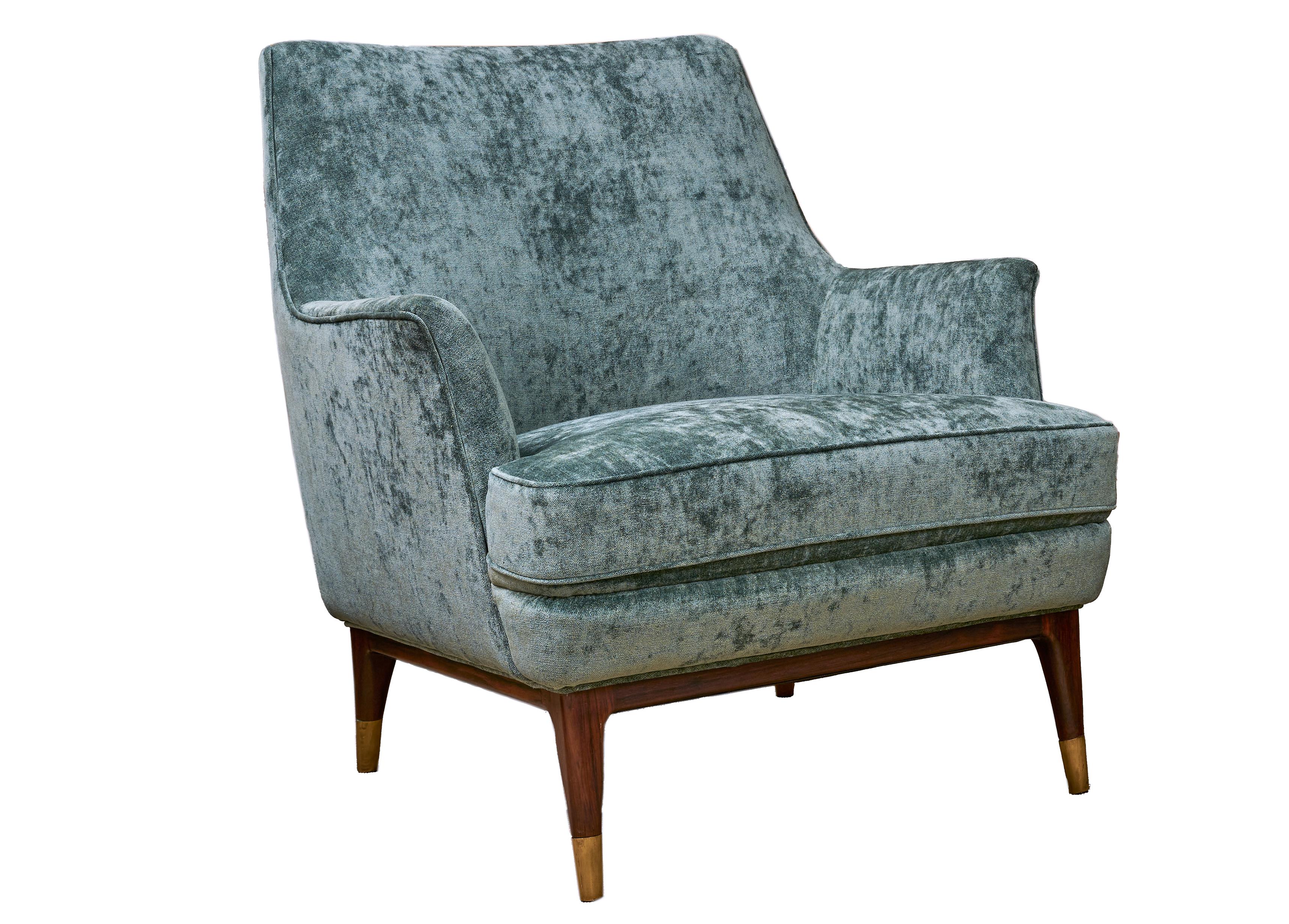 Mid-20th Century Lysberg and Hansen Teal Velvet Lounge Chairs