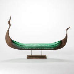 Lyset, textured green glass & oak viking ship by Backhaus & Brown and Egeværk