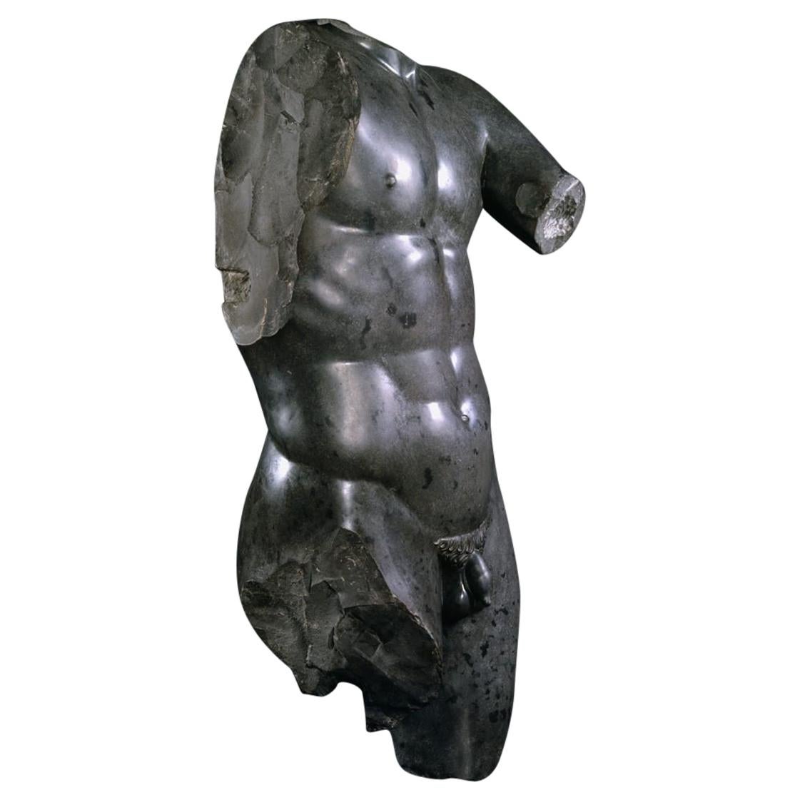 Lysippos Apoxyomenos Style Black Basalt Torso 'The Scraper' Statue For Sale