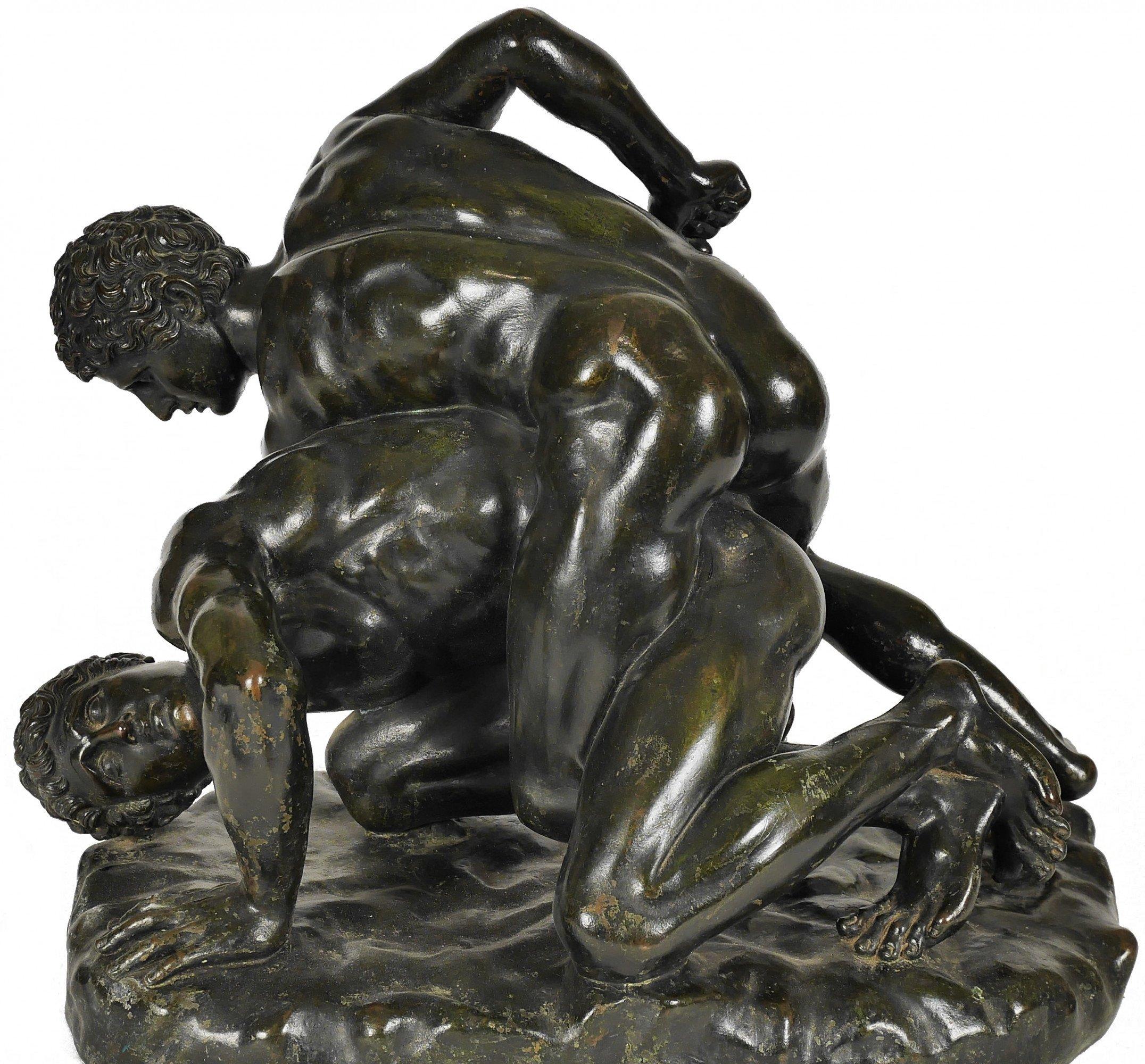 Lysippos Figurative Sculpture - 19th Century Grand Tour Bronze of the Uffizi Wrestlers