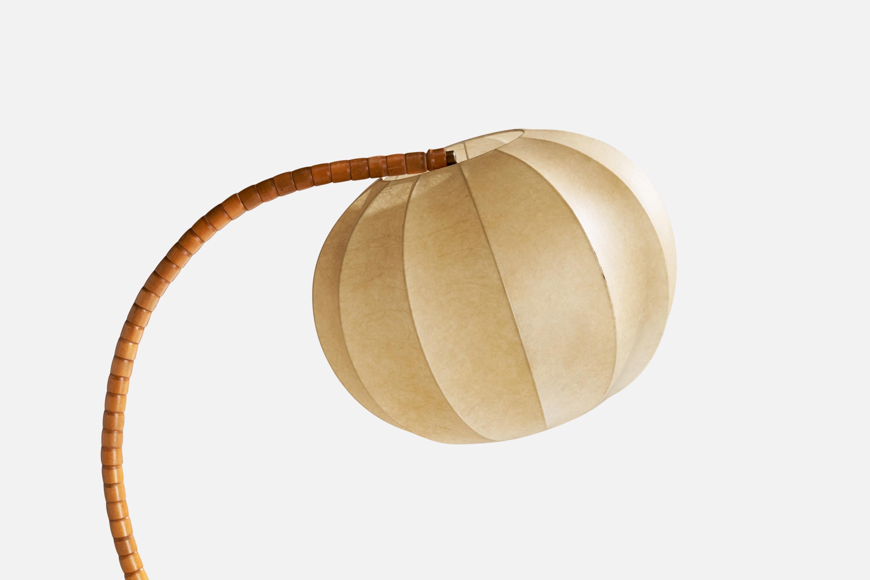 Scandinavian Modern Lyssstoffarmatur, Floor Lamp, Oak, Brass, Resin, Norway, 1930s