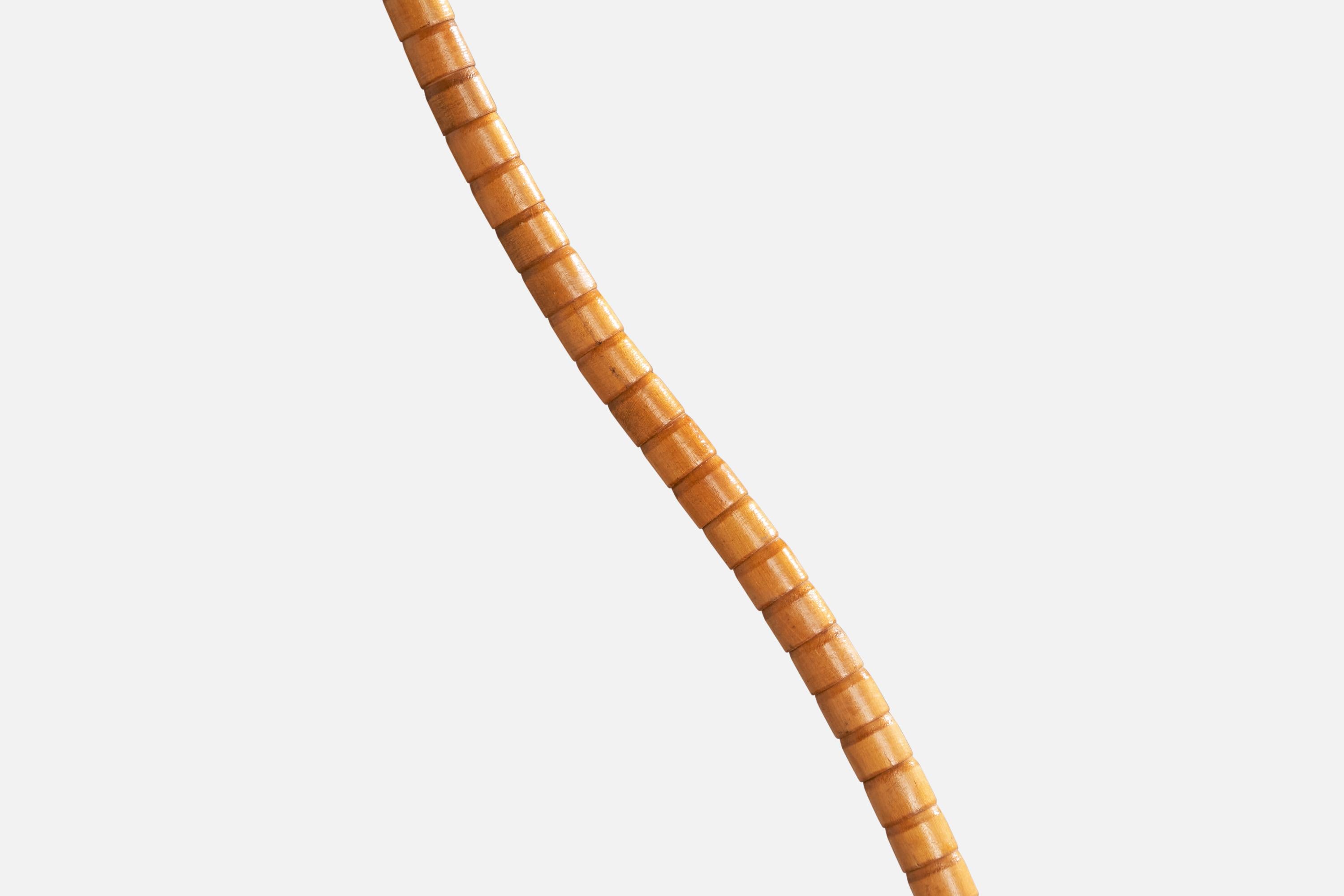 Mid-20th Century Lyssstoffarmatur, Floor Lamp, Oak, Brass, Resin, Norway, 1930s