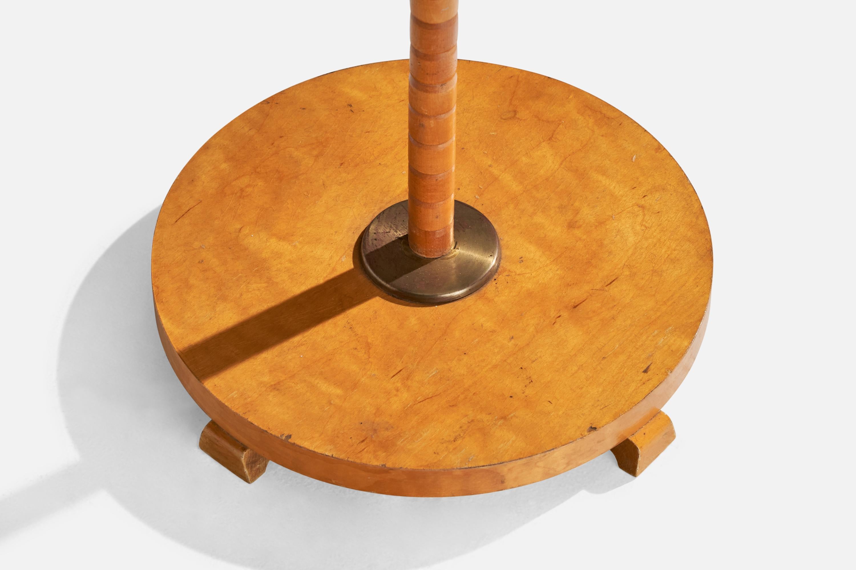 Lyssstoffarmatur, Floor Lamp, Oak, Brass, Resin, Norway, 1930s 1