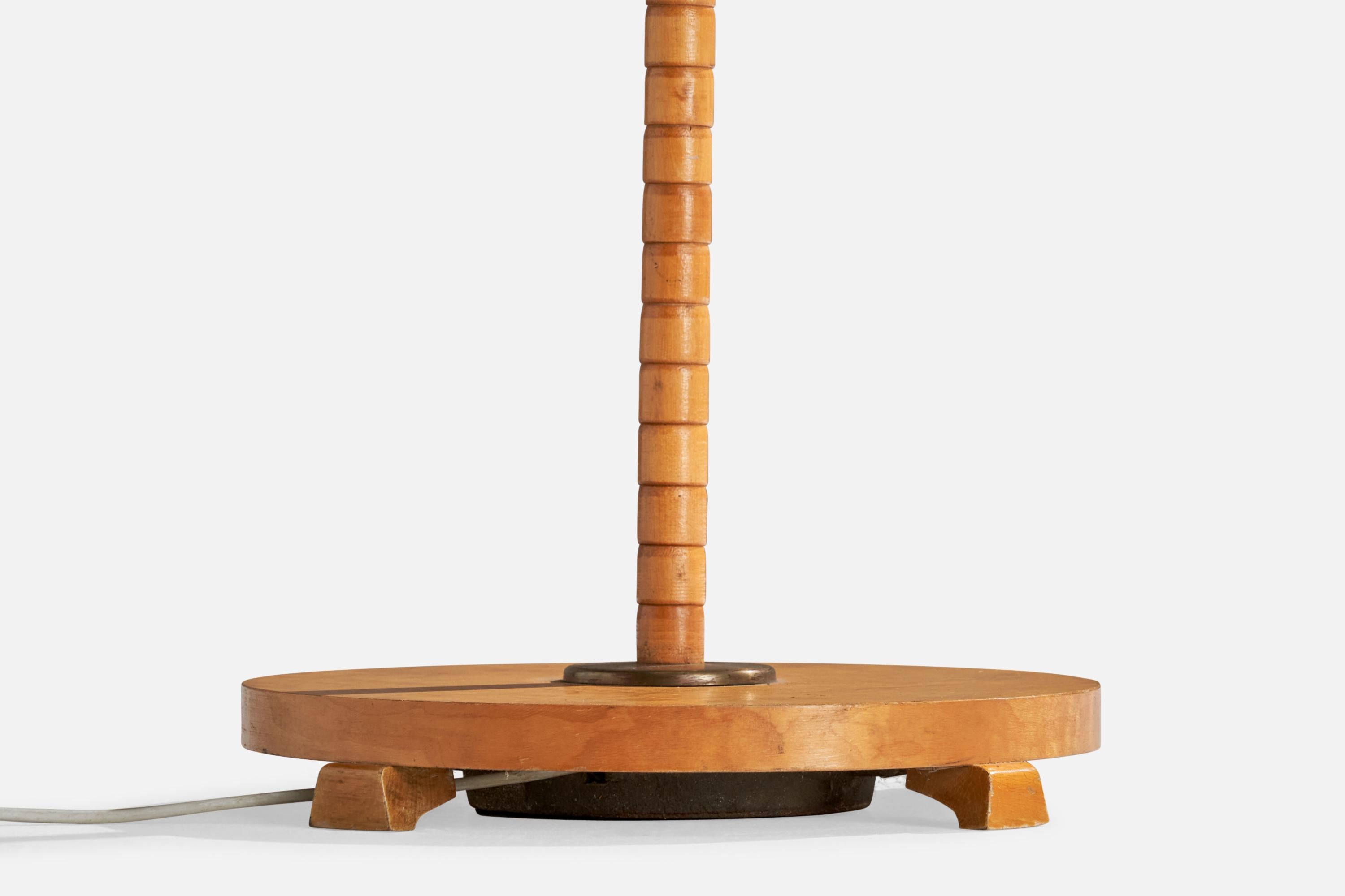 Lyssstoffarmatur, Floor Lamp, Oak, Brass, Resin, Norway, 1930s 2
