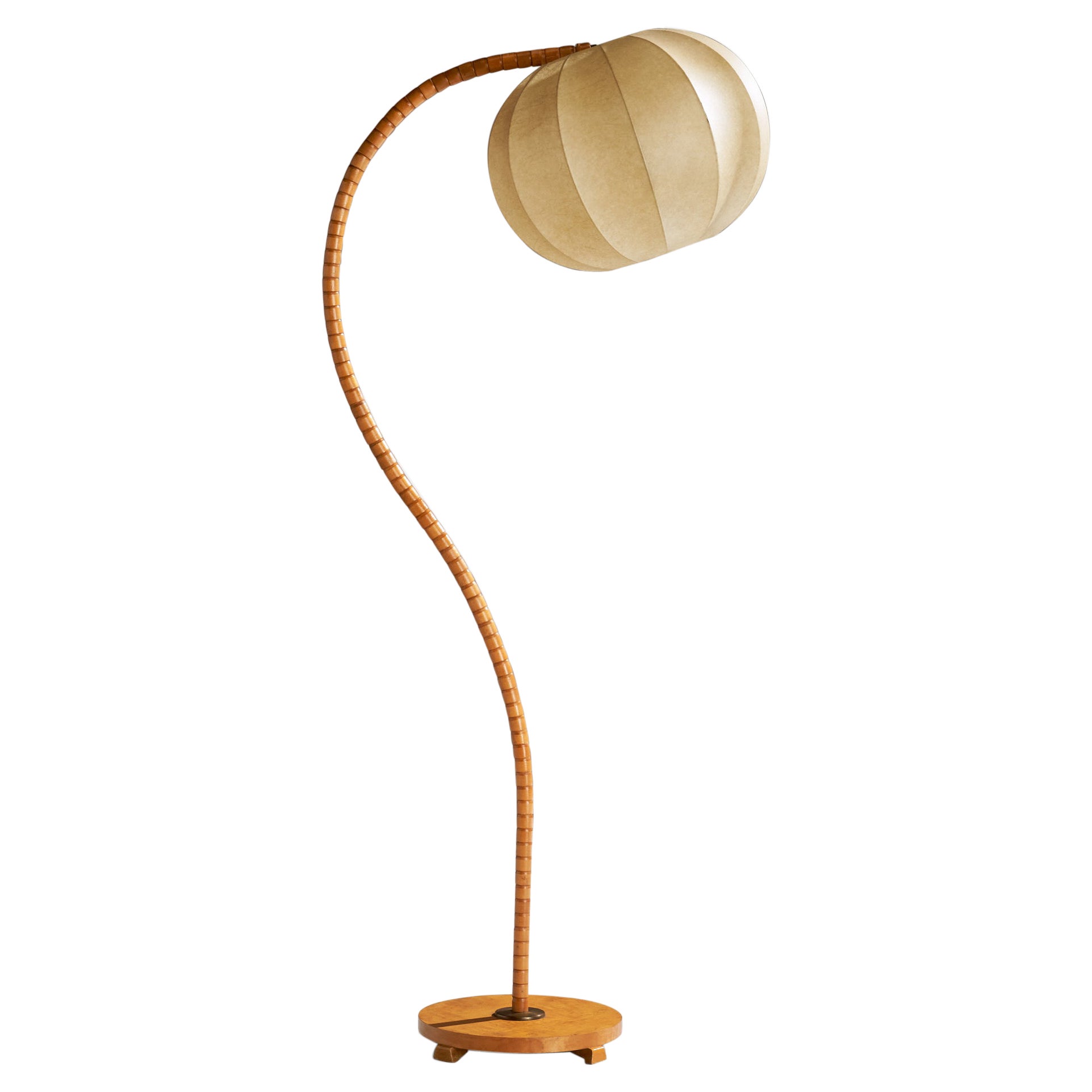 Lyssstoffarmatur, Floor Lamp, Oak, Brass, Resin, Norway, 1930s