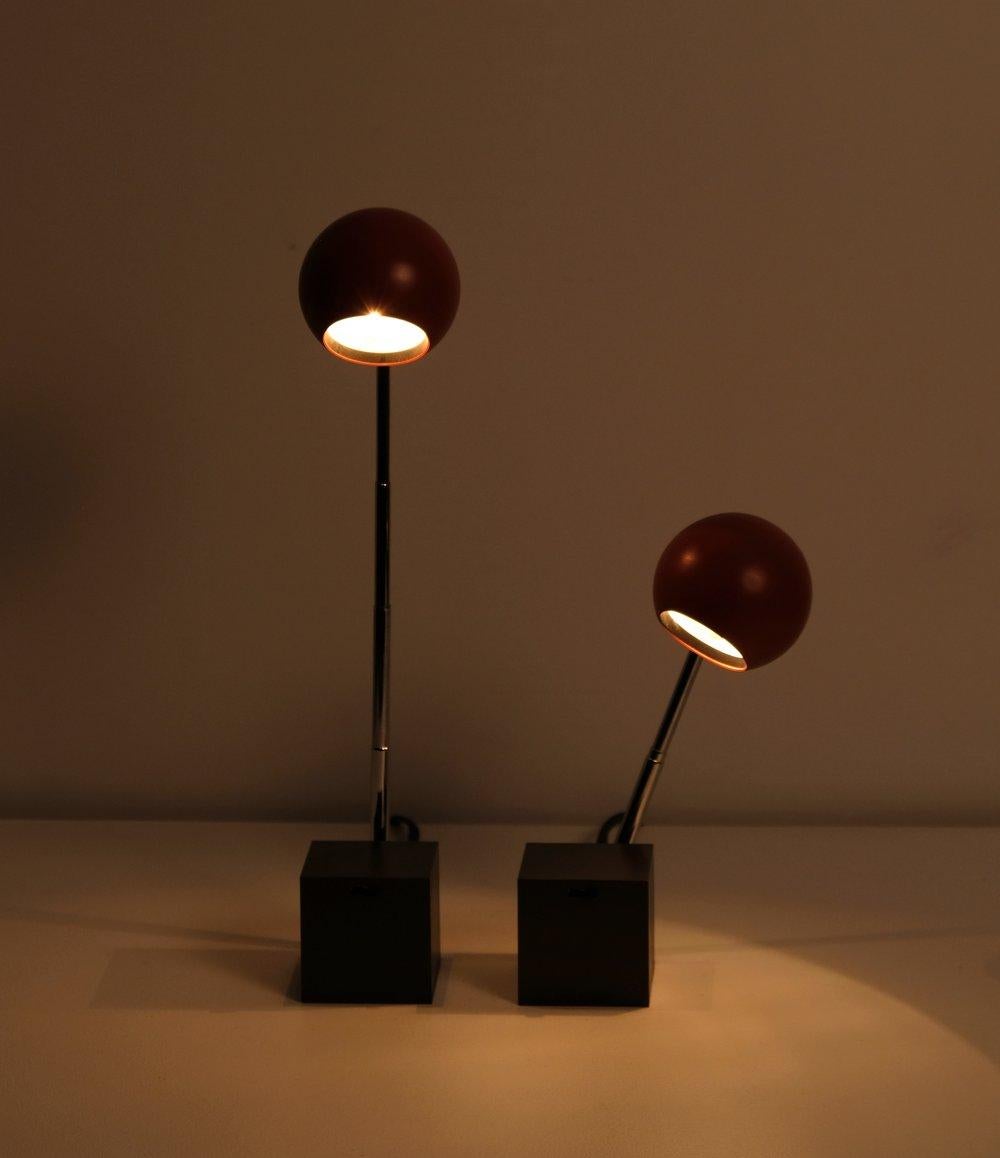 Pair of Lytegem high intensity lamp designed in 1965 by Michael Lax for Lightolier. Sold as pair. 25 watt 110 volt high intensity bayonet bulb. This desk Lamp is part of the permanent collection of New York's Museum Of Modern Art.

25 watt 110