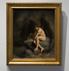 Fallen Angel - Figurative Painting Colors Dark Black Brown Grey Pale