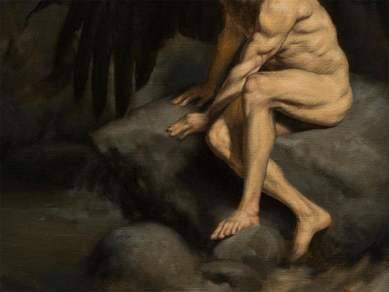Lyubena Fox - Fallen Angel - Figurative Painting Colors Dark Black Brown  Grey Pale at 1stDibs