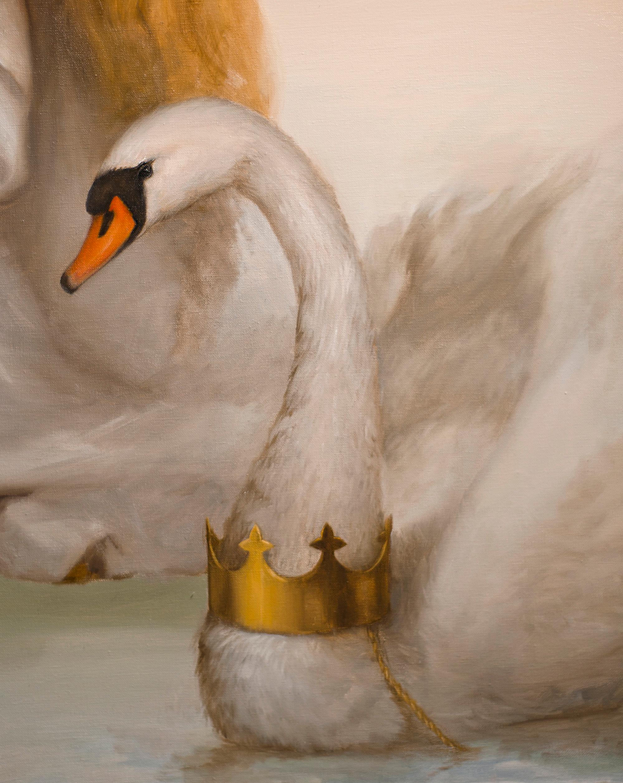 Lohengrin la Ópera de Richard Wagner - Óleo Figurativo Gris Blanco Oro Negro Naranja - Painting Académico de Lyubena Fox