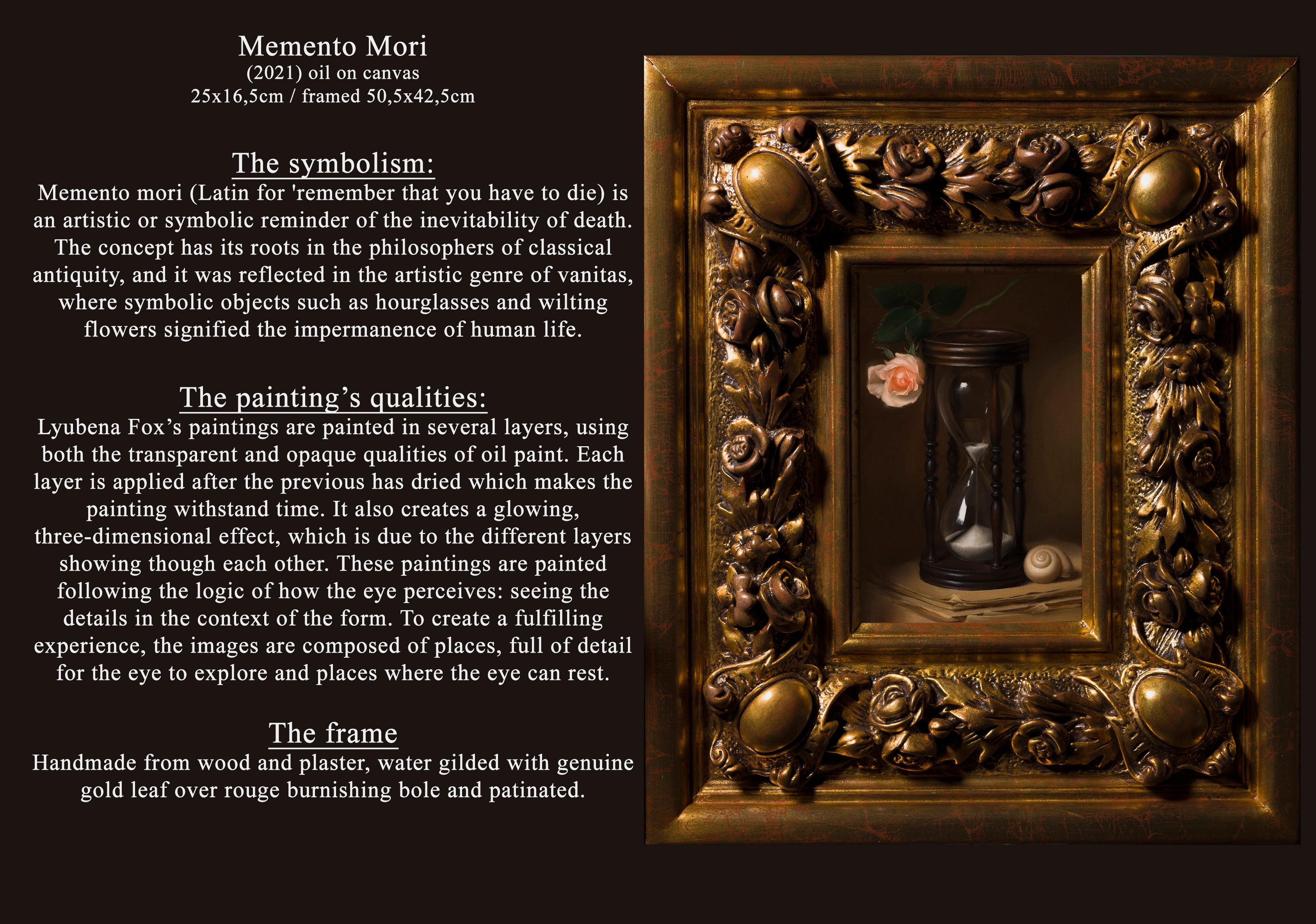 Memento Mori - Nature morte à l'huile Couleurs Noir Marron Beige Gris Blanc Rose en vente 3