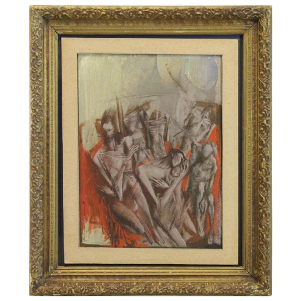 Lyubomyr Medvid Oil on Board, "Figural Grouping" For Sale