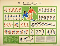 Affiche sportive vintage d'origine How To Play Football, Instructions de jeu de football de l'URSS