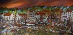 M. A. Batchelor - 2004 Huile, « Drying The Sails At Sunset » (Les voiles sèchent au coucher du soleil)