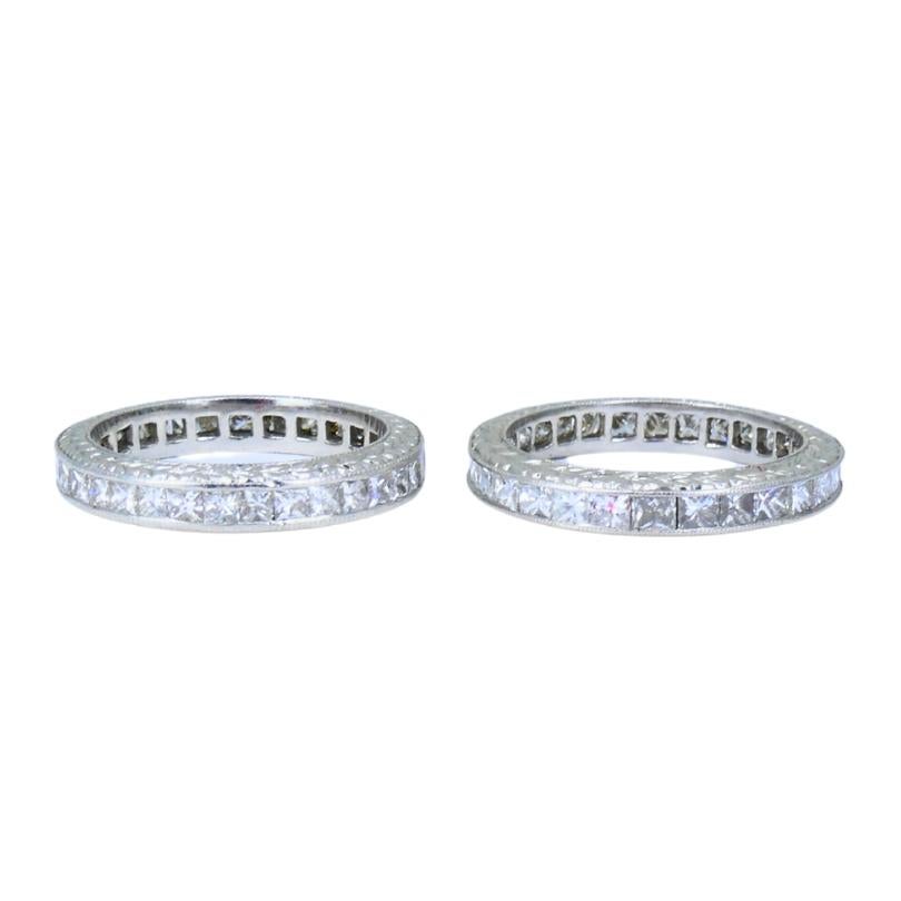 M Beaudry Anello di Eternità con Diamante Taglio Principale in Platino Misura 6,5 in vendita 3