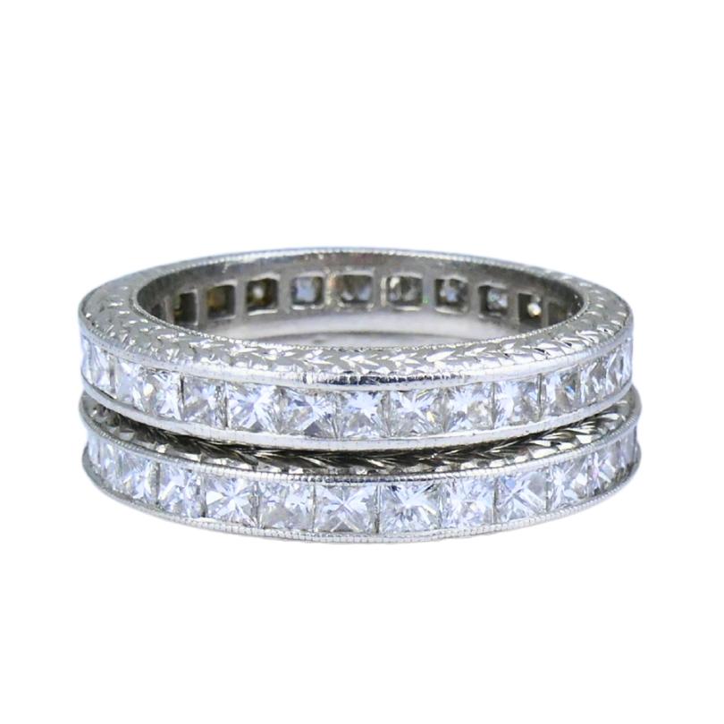M Beaudry Anello di Eternità con Diamante Taglio Principale in Platino Misura 6,5 in vendita 4