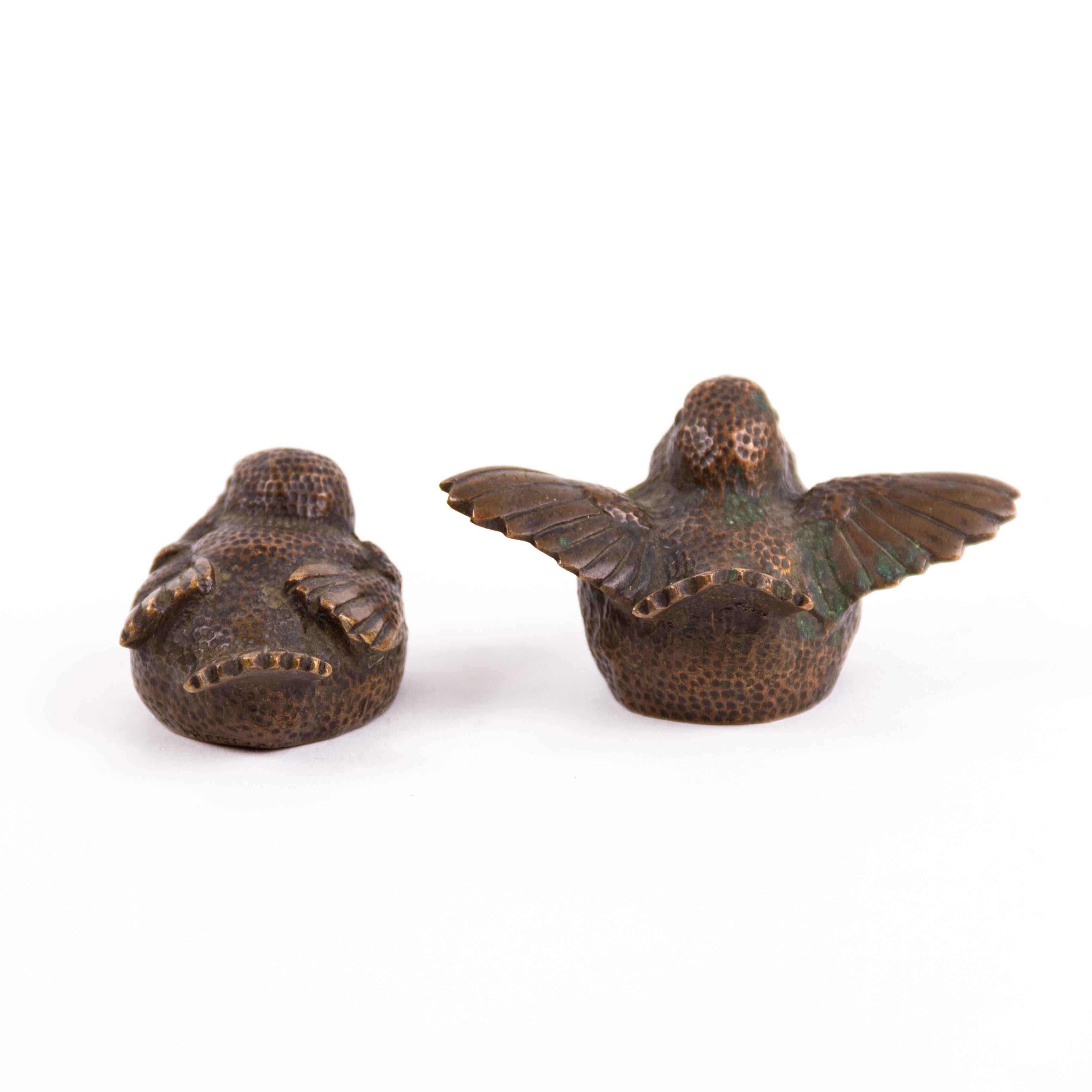 M. Bertin Pair of Signed French Bronze Bird Sculptures  In Good Condition In Nottingham, GB