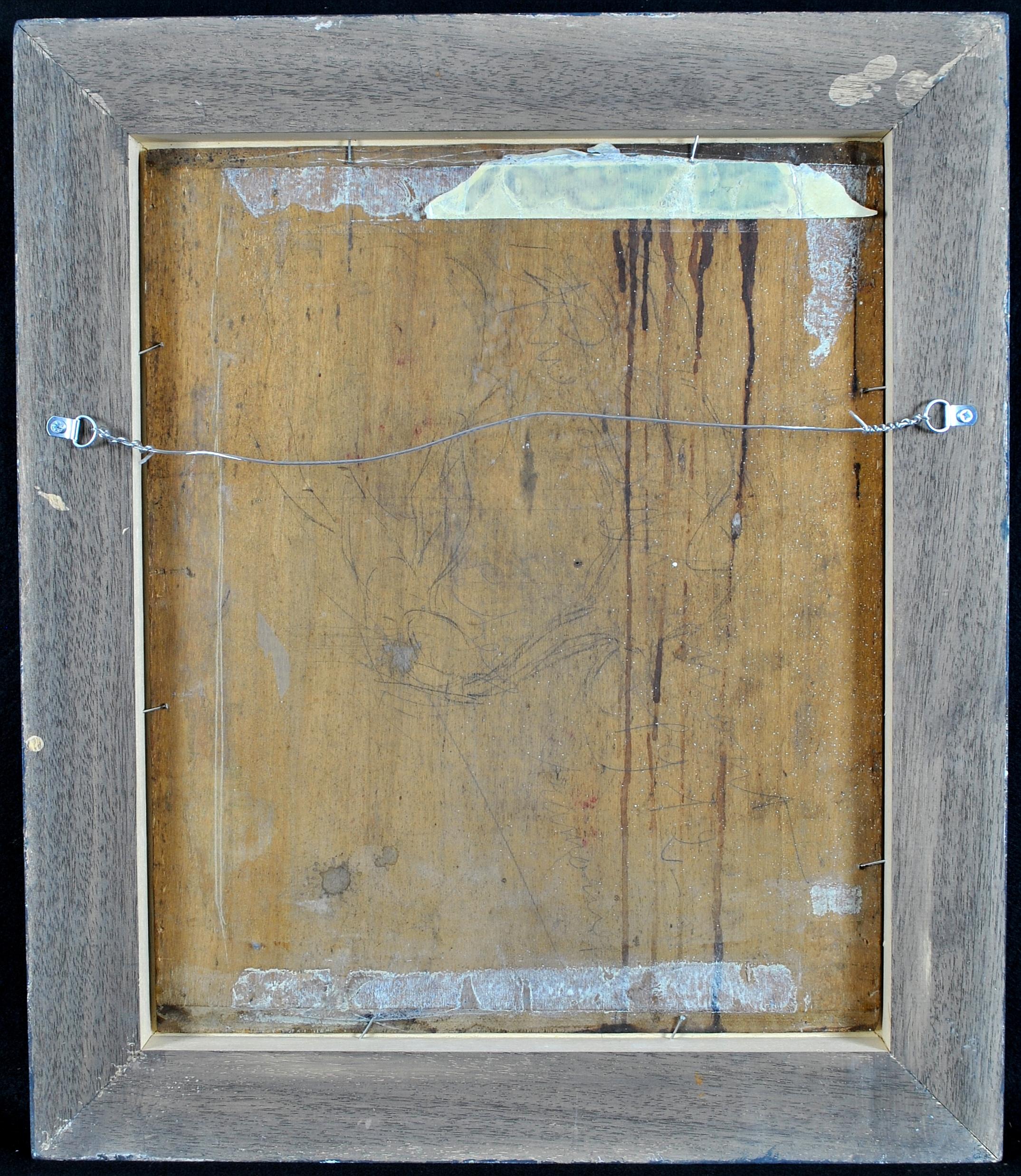 Interior de apartamento - Antique French Paris Óleo sobre tabla Pintura de terraza con ventana 5