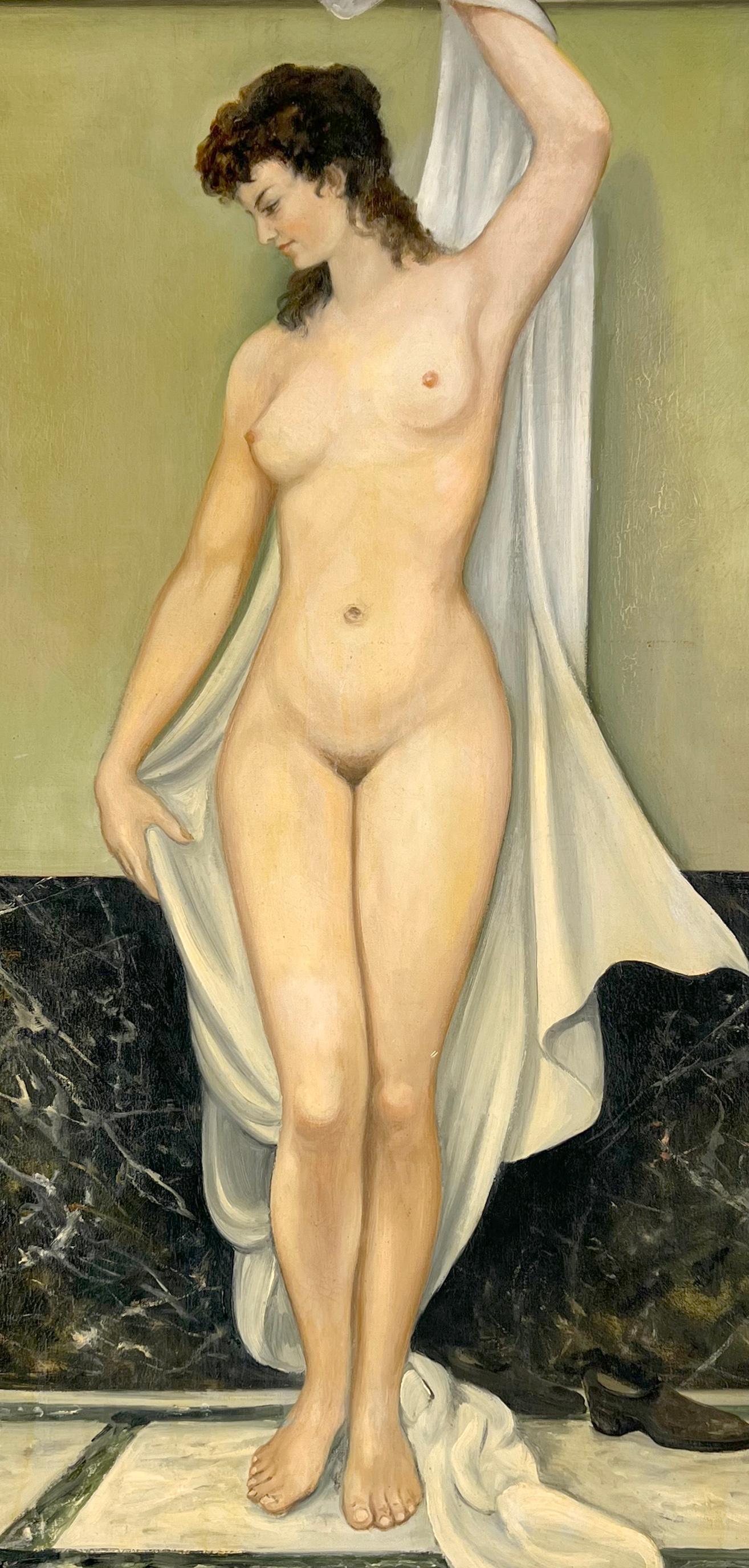 Akt in den römischen Baths, Öl auf Leinen, 1967 – Painting von M Bondi