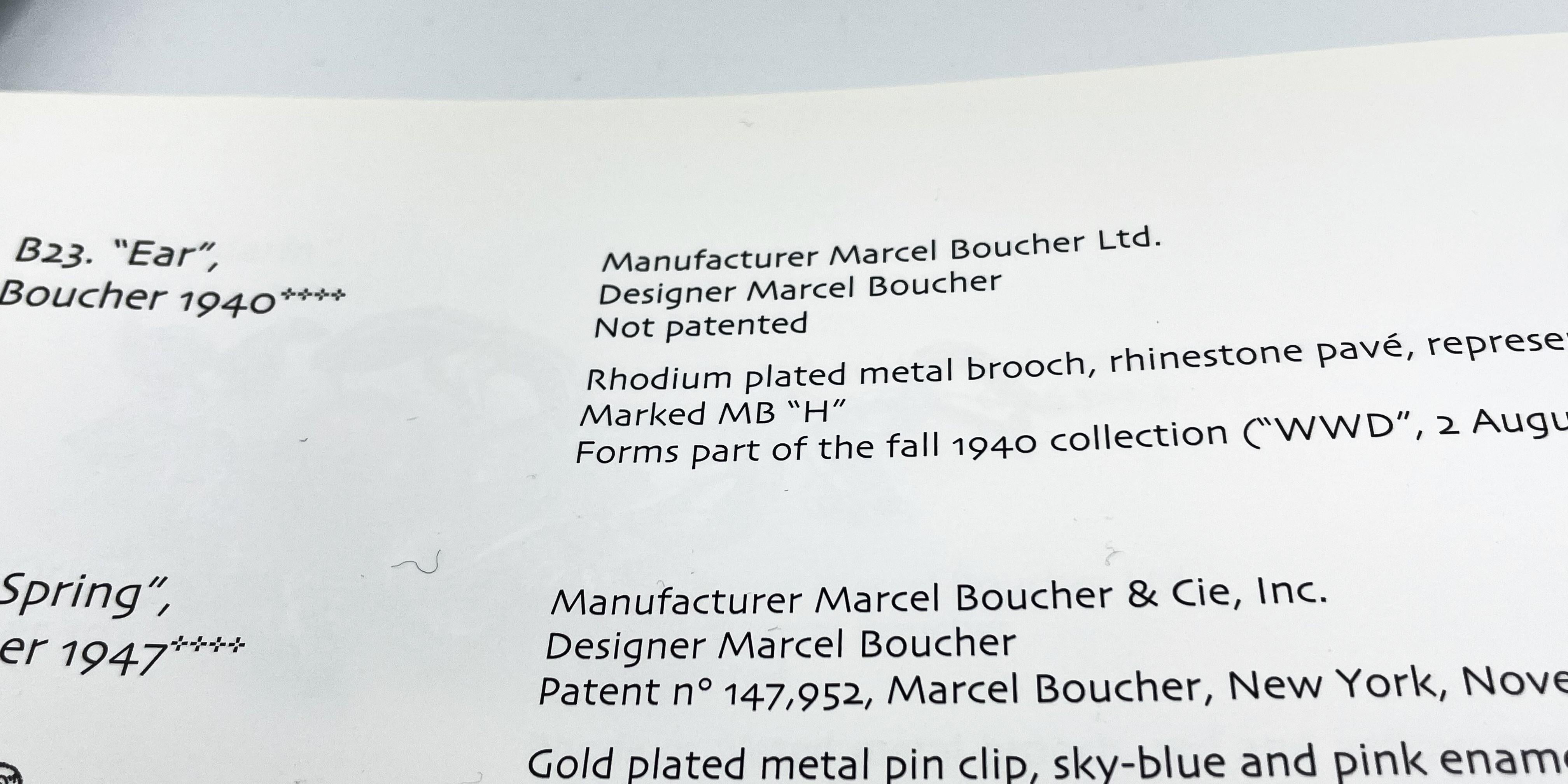 M. BOUCHER SHEAF-OF-WHEAT BROOCH, Rhodium plated, rhinestones pavé, 1940's USA For Sale 3