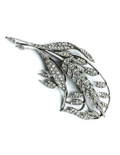 M. BOUCHER SHEAF-OF-WHEAT BROOCH, Rhodium plated, rhinestones pavé, 1940's USA