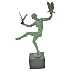 M. Bouraine (Briand) Le Max Verrier Art Deco Sculpture Nude Dancer with Birds